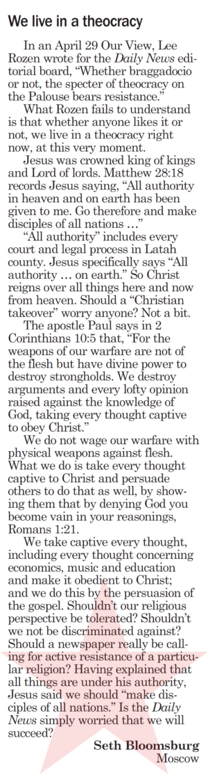 Moscow-Pullman Daily News letter to the editor, May 5, 2017
